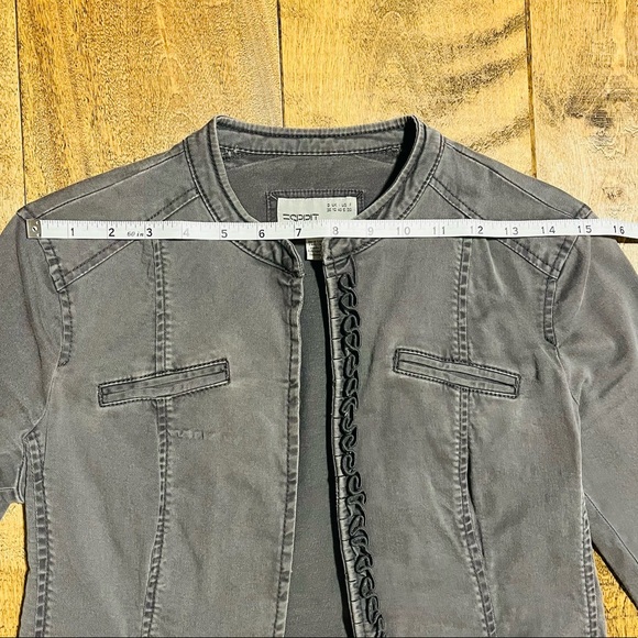 Esprit Grey Soft Demin Jacket with Hook Closure and Zip Sleeve Details - Picture 11 of 13